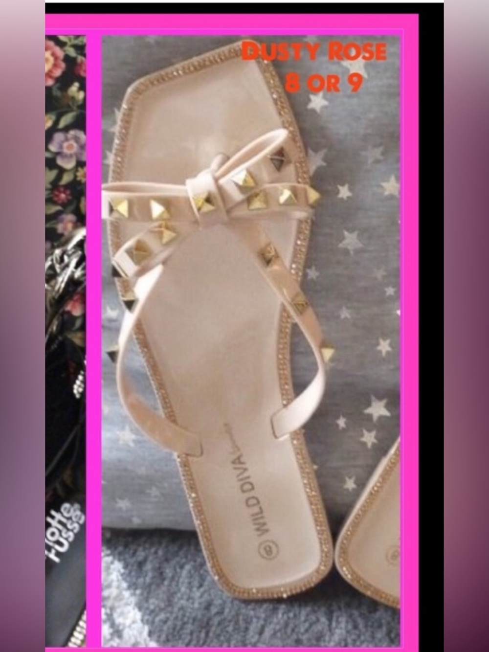 Perfect for hot sand👍🏼 Bling Trim Jelly Slip Dusty Rose 8 or 9 - Picture 2 of 2